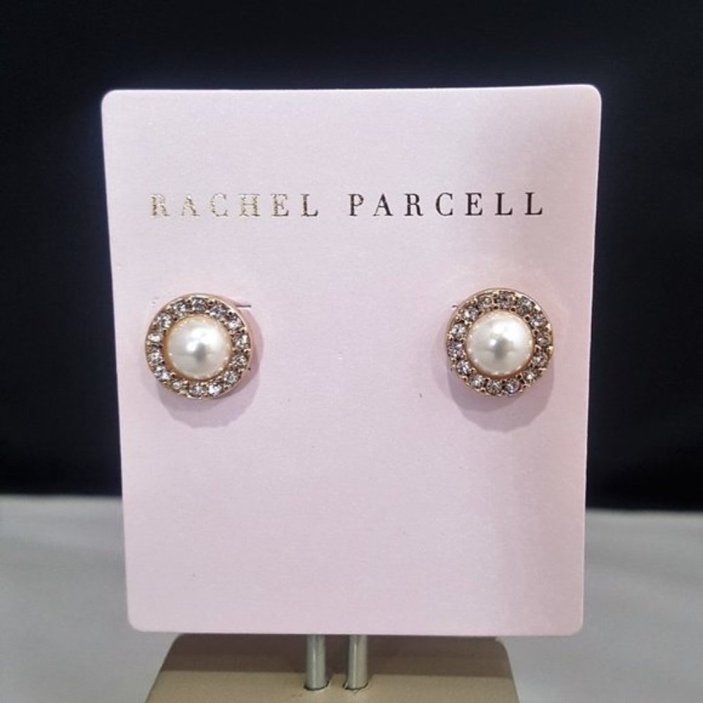 Women's Rachel Parcell Pave Crystal & Imitation Pearl Stud Earrings NWT